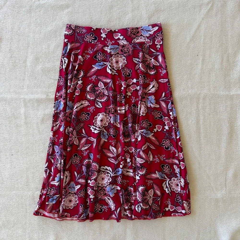 Emily Stacy Red Floral Skirt Size Small Flowy A-Line Boho Y2K Womens - Picture 3 of 7